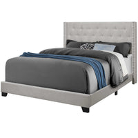 66.5" x 87.5" x 49.75" Light Grey Velvet With Chrome Trim  Queen Size Bed