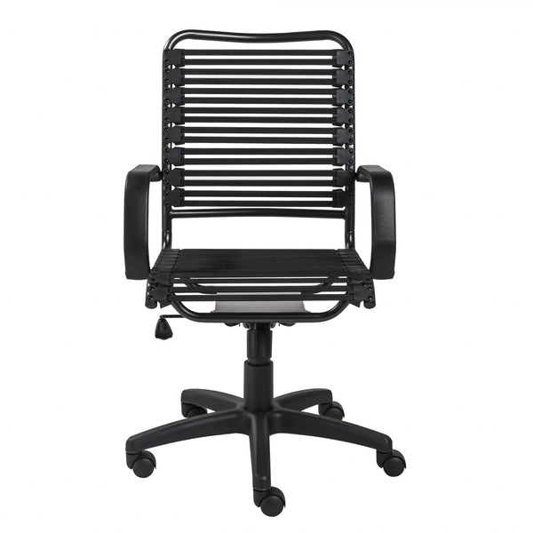 23.04" X 25.6" X 41.74" Black Flat Bungie Cords High Back Office Chair with Graphite Black Frame and Base