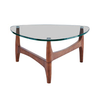 Mod Soft Triangle Clear Glass and Walnut End Table