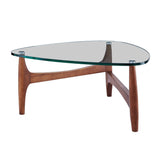 Mod Soft Triangle Clear Glass and Walnut End Table