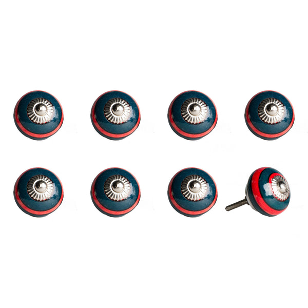 1.5" x 1.5" x 1.5" Ceramic Metal Navy and Red 8 Pack Knob