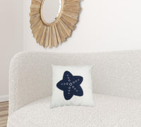 Nautical Blue Star White Square Accent Pillow