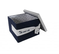 11.5" x 12" x 8.5" White Blue Fabric Boxes With Cover Set of 3