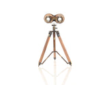 8" x 8" x 11" Wood Brass Binocular On Stand