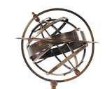 7" x 7" x 11" Brass Armillary With Compass On Wood Base