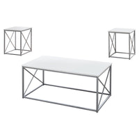 White Silver Metal Table Set - 3Pcs Set