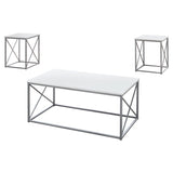 White Silver Metal Table Set - 3Pcs Set