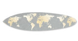 Grey and Gold World Map Surfboard Wall Art