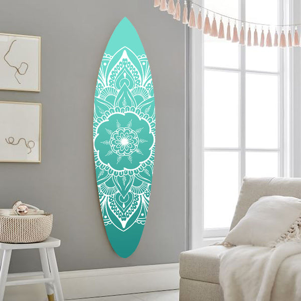 18" x 1" x 76" Wood, Blue, Serenity Surfboard Wall Art