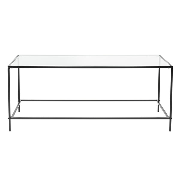 44" X 20.76" X 17.88" Coffee Table in Clear Glass with Black Base