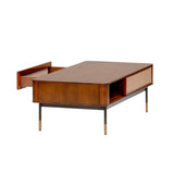 Modern Natural Brown and Wicker Coffee Table with Storage