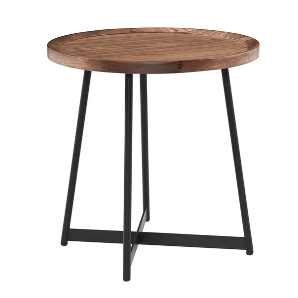 21.66" X 21.66" X 22.05" Round Side Table in American Walnut and Black