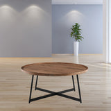 Modern Elegance Brown Walnut and Black Modern Round Coffee Table