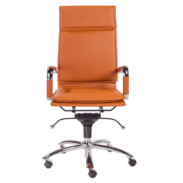 26.38" X 27.56" X 45.87" High Back Office Chair in Cognac with Chrome Base