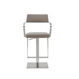 Modern Taupe Faux Leather Adjustable Barstool with Arms
