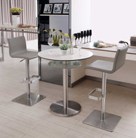 Sleek Light Gray Faux Leather Adjustable Bar Stool