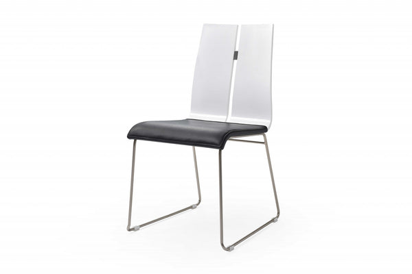 White and Black Faux Leather Metal Dining Chair