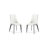 Set of 2 White Faux Leather Metal Dining Chairs