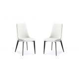 Set of 2 White Faux Leather Metal Dining Chairs