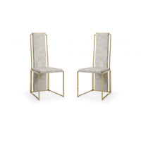 Set of 2 Ultra Modern Beige Suede and Gold Dining Chairs