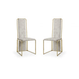Set of 2 Ultra Modern Beige Suede and Gold Dining Chairs