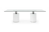94 X 39 X 30 White Glass Stainless Steel Dining Table