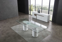 94 X 39 X 30 White Glass Stainless Steel Dining Table
