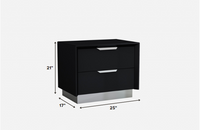 Black and Stainless Steel Two Drawer Nightstand