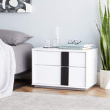 Contemporary White and Black 2 Drawer  Nightstand