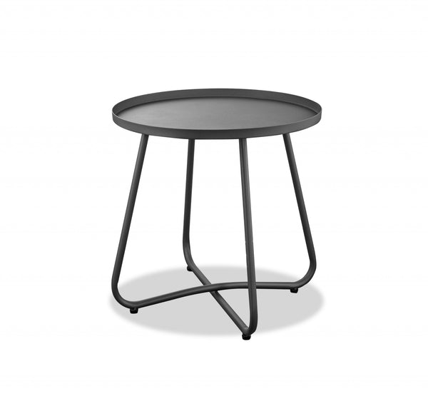 Gray Aluminum Indoor Outdoor Round End Table