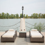 78" X 29" X 35" Brown 3Piece Outdoor Arm Chaise Lounge Set with  Cushions