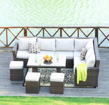 180.96" X 33.54" X 34.71" Brown 8Piece Outdoor Sectional Set with Cushions