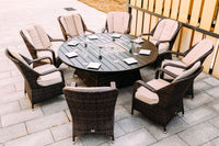 324.91" X 27.56" X 72.93" Brown Round Outdoor Gas Fir Pit Table With Chairs