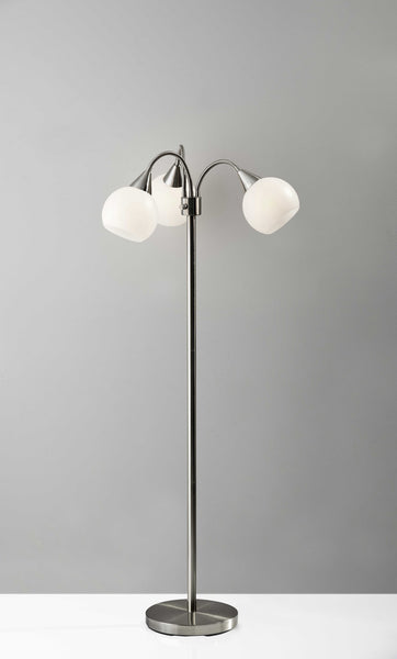 Floor Lamp Brushed Steel Metal Three Arm Adjustable Globes