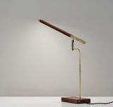 Walnut Wood Finish and Antique Brass Metal Adjustable LED Desk Lamp with USB Port
