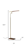 Thin Silhouette Adjustable LED Floor Lamp with Walnut Wood Finish and Antique Brass Accents