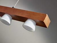 24" X 11" X 38-69" Walnut Wood LED 4 Light Adjustable Pendant