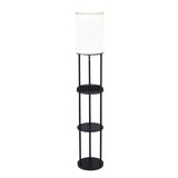 Black Wood Floor Lamp with Circular USB Charging Station Shelf