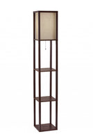 Floor Lamp with Natural Wood Finish Storage Shelves