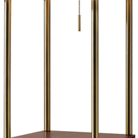 Floor Lamp with Antique Brass Poles and Walnut Wood Finish Storage Shelves with Two USB Ports