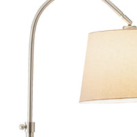 Brushed Steel Metal Floor Lamp with Adjustable Arc and Classic Linen Shade