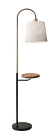 Antique Brass And Black Metal Floor Lamp With USB Charging Station Wood Shelf