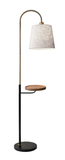 Antique Brass And Black Metal Floor Lamp With USB Charging Station Wood Shelf