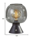 Smoked Glass Globe Shade with Vintage Edison Bulb and Matte Black Metal Table Lamp