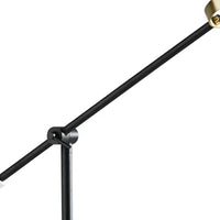 Matte Black and Antique Brass Metal Floor Lamp with Adjustable Arm and White Metal Shade