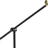 Matte Black and Antique Brass Metal Floor Lamp with Adjustable Arm and White Metal Shade
