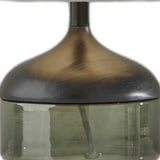 Petite Black Wood Smoked Glass Base with Lightly Textured Round Shade Table Lamp