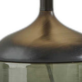 Petite Black Wood Smoked Glass Base with Lightly Textured Round Shade Table Lamp