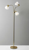 Adjustable Three Light Floor Lamp in Black Nickel Finish With Frosted Inner Shades