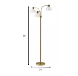 Adjustable Three Light Floor Lamp in Black Nickel Finish With Frosted Inner Shades